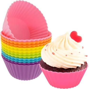 Imagem de Kit 12 Formas de Silicone para Cupcake Muffin Bolinho Assadeira Air Fryer Cores Variadas Resistente a Temperatura Forminhas Livre de BPA Qualidade Premium