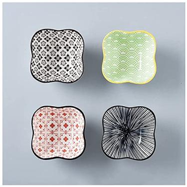 Imagem de Conjunto de pratos de molho de soja estilo japonês de 4 mini tigelas de cerâmica condimentos pratos de servidor para molho de soja, vinagre, ketchup, aperitivo, pratos de tempero para churrasco (cor