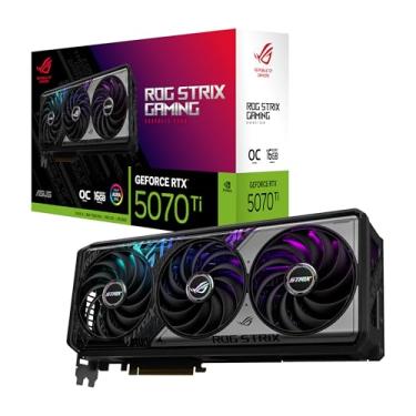 Imagem de ASUS Placa de vídeo ROG Strix GeForce RTX 5070 Ti OC Edition 16 GB GDDR7 (PCIe 5.0, HDMI/DP 2.1, 3.2 compartimentos, ventiladores de tecnologia axial, design MaxContact com câmara de vapor, almofada