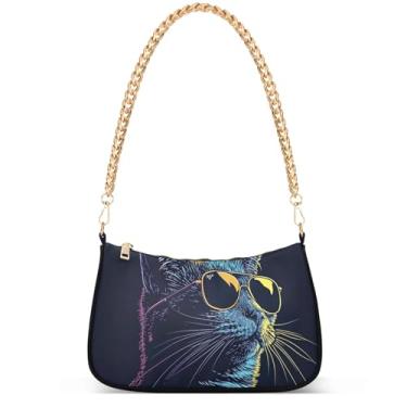 Imagem de Yellow Ducks on Blue Phone Wallet Purse Hobo Designer Bag Women Handbags Shoulder Strap Moon Ladies Shoulder Bag, Gato fofo felino engraçado