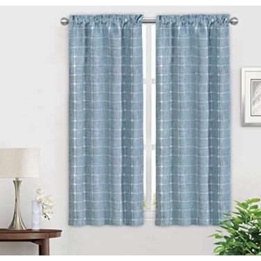 Imagem de Shunjie.Home Cortinas De Cozinha 45" Para Cafeteria, Curtas, Texturizadas E Com Filtro Luz Banheiro, Semitransparentes, Estilo Fazenda, Bolso Vara Janela Pequena, 2 Painéis (Azul Claro)