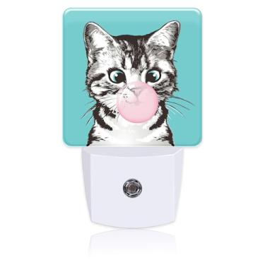 Imagem de NITAHHHY Luz Noturna De Led Rosa Com Sensor Automático Anoitecer E Amanhecer, Gatinho Fofo Soprando Chiclete, Para Mulheres Homens, Quarto, Cozinha, Escada, Banheiro, Decoração Berçário