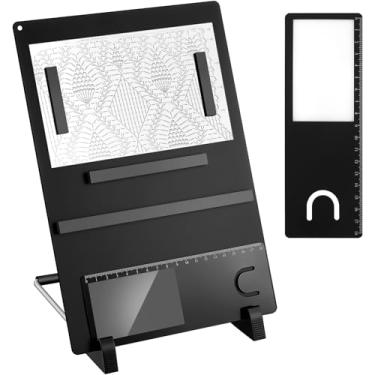 Imagem de Flutesan 8 peças de acessórios e ferramentas de ponto cruz 29 x 11,5 cm x 4,7 polegadas placa magnética de metal suporte padrão de tricô 2 lupas de marcador de livro com régua 1 suporte 4 tiras