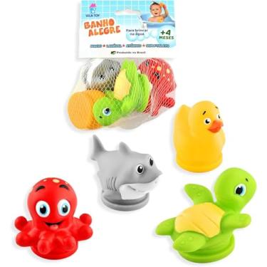 Imagem de Kit Infantil Banho Alegre Fundo do Mar Borracha Bebê Bichinhos Mordedor para Dentição 4 Peças Baby Sem BPA
