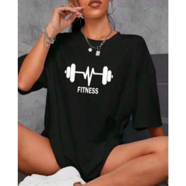 Imagem de Camisetao Feminina Oversized Longa Algodão Academia Halters Treino Preto