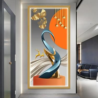 Imagem de mwpqbd Arte de parede geométrica moderna, pintura vertical para sala de estar, mural de hall de entrada de luxo, descasque e cole 100 x 199 cm (D)