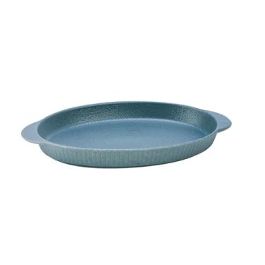 Imagem de Prato fundo de peixe cozido a vapor de orelha dupla de cerâmica oval retrô japonesa - prato de peixe de orelha dupla de 35,56 cm (cinza enferrujado)