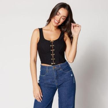 Imagem de Blusa Cropped Corset com Colchetes Preto - Sal Do Mar