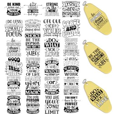 Imagem de Dorsbaby 48 peças citações motivacionais UV DTF papel de transferência de copo para chaveiros de motel UV DTF pacote impressão de papel chaveiro etiquetas para chaveiros de hotel de acrílico