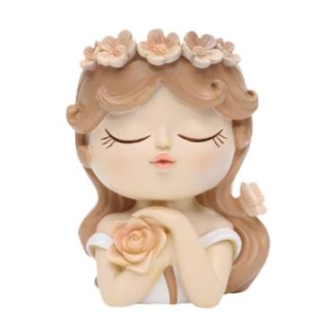 Imagem de Fenteer Vasos de plantas com rosto, suporte para bonsai, vaso de flores, cabeça de fada, artesanato, desenho animado, ornamento, estatueta colecionável, vaso, Branco Marrom, 8x7x11cm