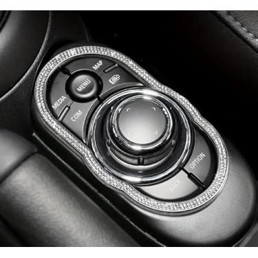 Imagem de Moldura decorativa para console central interior de carro, acabamento de luxo de diamante de cristal de metal para MINI F54 F55 F56 Cooper F60 Console central acabamento de borda de botão de mídia