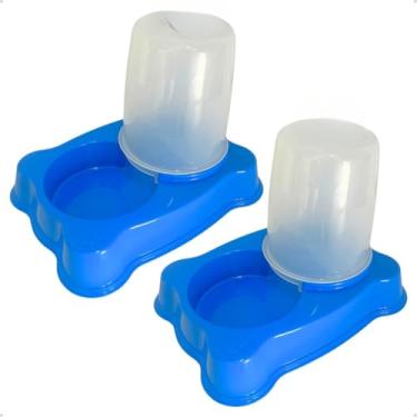 Imagem de Kit Comedouro/Bebedouro Dupla Função Dispenser Dosador 1,35kg Ração/1,5 Litros Água Cães E Gatos (2 Azul)