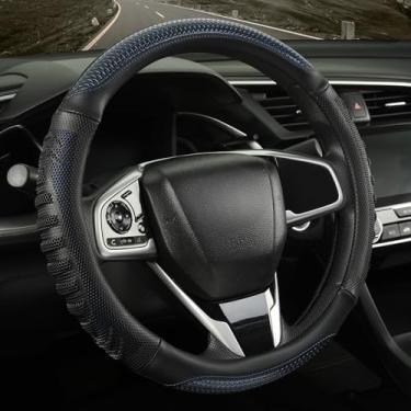 Imagem de WJMZ Capa de volante 3D ótima aderência com orifício de favo de mel 3D, design esportivo antiderrapante, grande 40,6 cm para F150 F250 F350 Modelo S X Ram 4Runner Tacoma Tundra Range Rover (preto com