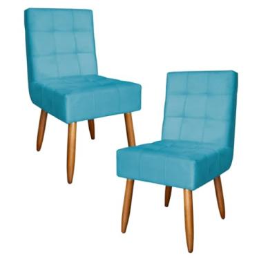 Imagem de Kit 2 Poltronas Monalisa Cadeira Estofada com Pés de Madeira em Suede (AZUL TURQUESA)