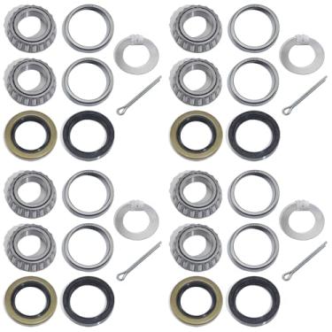 Imagem de GREPSPUD 4 conjuntos para kits de rolamentos de cubo de reboque de eixo de 2,5 cm, conjunto de rolamentos L44643 / L44610 com arruelas de eixo estilo D, vedações de graxa de 12192TB 15192TB, pinos