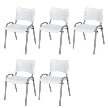 Imagem de Cadeira Iso Base Cinza Escola, Escritório Branco Kit 5 Un