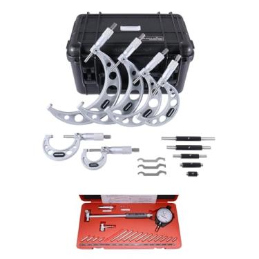 Imagem de Accusize Industrial Tools 0-6 inch Ultra-Precision M-Type Outside Micrometers with 1 Dial Bore Gage Set, 1.4-6 inch Range, Eg00-0906+Ee20-1406