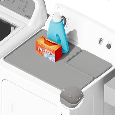 Imagem de SEIRI 1 tapete protetor de secadora com conjunto de recorte de furo de fiapos, 66 cm x 45 cm, tapete protetor superior de silicone antiderrapante à prova d'água para secadora de roupas (cinza claro)