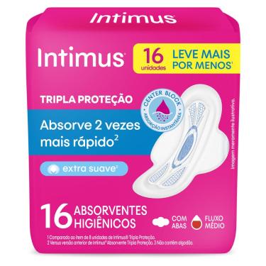 Imagem de Absorvente Externo Intimus Tripla Proteção Suave C/Abas 16 Unidades