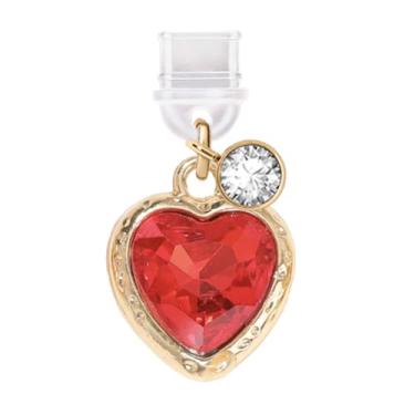 Imagem de ELISE & FONDA TP708 Tipo-C Porta de Carregamento Antipoeira Plugue Pequeno 3D Cristal Amor Coração Celular Berloque para iPhone 15/16/Samsung/OnePlus/Xiaomi/Oppo Android Phones (Vermelho Dourado)