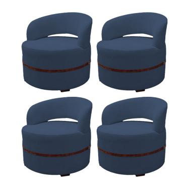 Imagem de Kit 4 Poltrona Decorativa Luana Estofada para Sala de Estar Linho Azul
