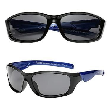 Imagem de Polarspex Flexível Infantil Meninos Esportes Embrulho Polarizado Óculos de sol – Sem BPA, Black + Blue | Polarized Smoke, Small