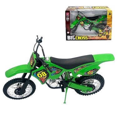 Imagem de Moto de Motocross de Brinquedo Big Cross, Verde, 36 cm, com Apoio e Amortecedor