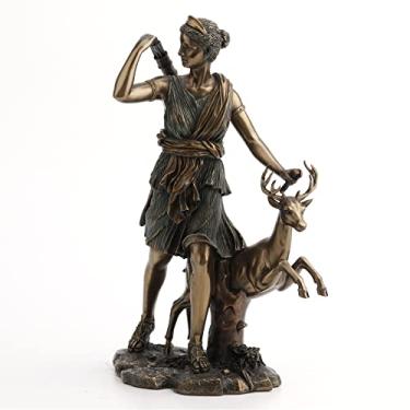 Imagem de Veronese Design Estátuas de resina Diana Deusa Grega A Caçada, Lua e Natureza Caminhando com Estátua de Veado 28 cm x 29 X 15 cm Bronze