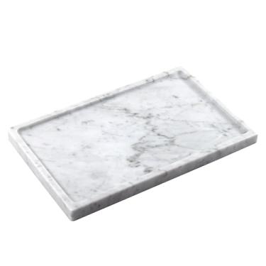 Imagem de Bandeja decorativa de pedra de mármore natural, sem resina/não cerâmica, para bancada de cozinha/pia de banheiro/penteadeira/decoração de casa, perfume/vela/joias/café, branco Bianco Carrara