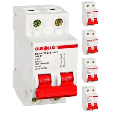 Imagem de 5 Disjuntores 2 Polos 40 Amperes Curva C 4ka Ourolux