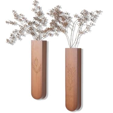 Imagem de Woparty Conjunto de 2 vasos de parede de madeira, 29,5 x 6,4 x 3,5 cm para flores secas e plantas de vegetação sintética para banheiro, cozinha, fazenda, sala de jantar