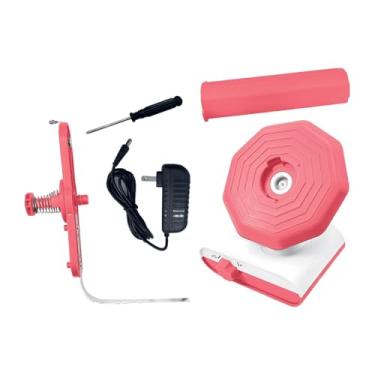 Imagem de UGPLM Enrolador de fios elétrico, ferramenta automática, presente portátil, leve e fácil de usar, enrolador de novelos de fios para tricoteiras e crochê, Rosa