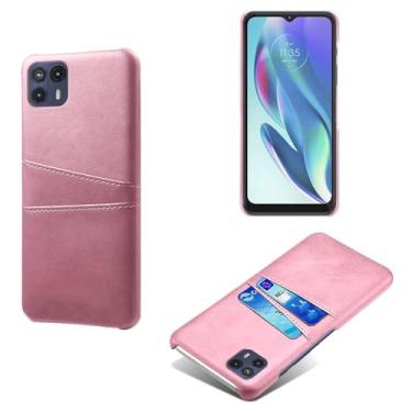 Imagem de Capas Compatível com MOTO G50 5G,Caso de couro PU-Tampa de telefone a prova de choque com 2 slots de cartão,Proteção anti-impressão digital e anti-gota-Pink