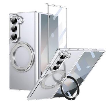 Imagem de YQODSZ Capa para Samsung Galaxy Z Fold 6 com suporte de anel giratório, capa magnética Z Fold6 com protetor de tela de carregamento sem fio, protetor de câmera, capa de policarbonato transparente para