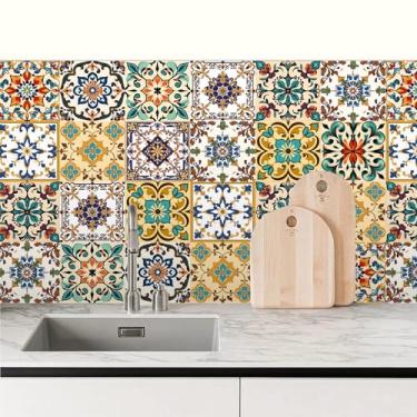 Imagem de BSFHH Adesivos de parede de azulejo mandala - (15 x 15 cm) decalques à prova d'água para cozinha, banheiro, arte de vinil autoadesivo removível com padrões boêmios (multicolor3-12, 6 x 6)