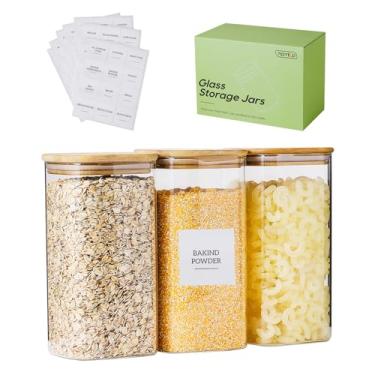 Imagem de Homtop Recipientes De Armazenamento De Alimentos De Vidro Com Tampas, Potes De Vidro De Borosilicato De 50 Oz De Altura Para Grãos De Café, Doces, Biscoitos, Farinha, Quadrados