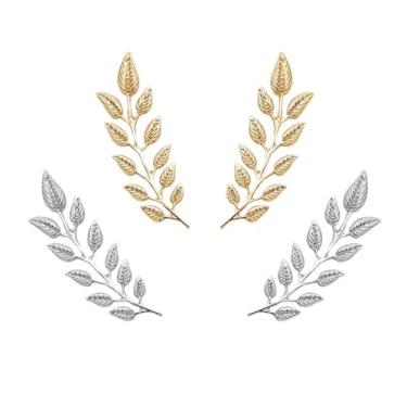 Imagem de WCRAZYE 2 pares de broches de terno de cavalheiros para homens e mulheres, simples, elegante, retrô, dourado, prata, planta dupla, colarinho de folha, broche de alfinete, lapela acessórios de negócios