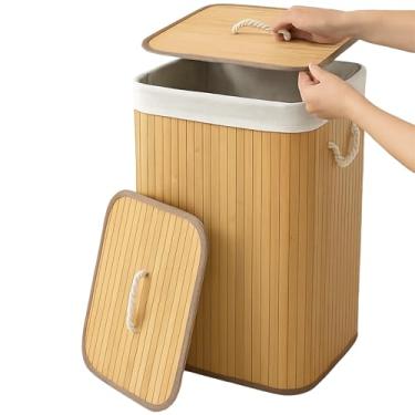 Imagem de Cesto de Roupa Suja de Bambu com Tampa e Forro Removível – Cesto de Bambu 60L para Roupas Sujas | Ideal para Quarto, Banheiro, Lavanderia | Cesto de Roupa Suja Infantil e Bebê.