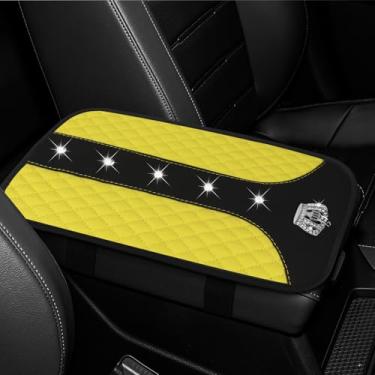 Imagem de Wogomz Capa de console central de carro Bling Crown, capa de apoio de braço para carros, capa de apoio de braço de couro à prova d'água, almofada de caixa de descanso de braço, protetor universal de