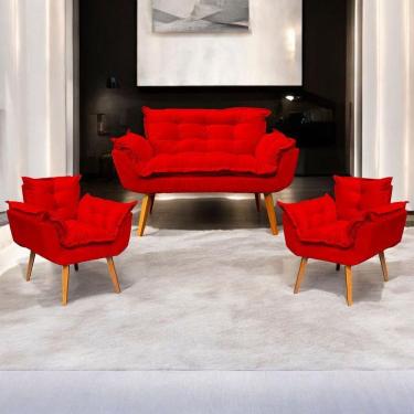 Imagem de Kit Namoradeira Decorativa + 2 Poltronas Para Sala Recepção Manicure Consultório Alice Suede