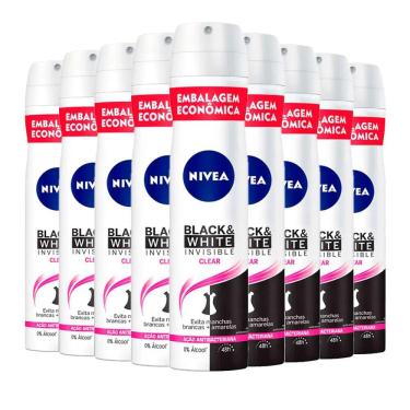 Imagem de Kit Desodorante Aerosol Nívea Black & White Feminino 200ml - 9 unidades
