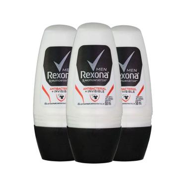 Imagem de Kit Desodorante Roll On Rexona Men Antibacterial Invisible 50ml - 3 Unidades