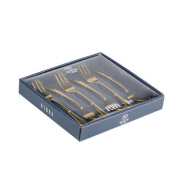 Imagem de Conjunto de 6 Garfos para Bolo Wolff Berna de Aço Inox Dourado