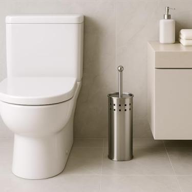 Imagem de Escova Sanitária Inox Premium Com Suporte | Higiênica e Durável | Acessório de Banheiro Luxo Anti Ferrugem | Decoração Moderna Limpeza Vaso