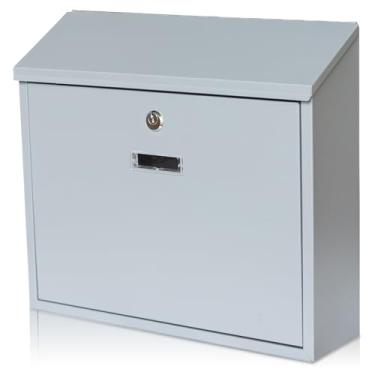 Imagem de xhlokk Caixas De Correio Parede, Caixa Parede Para Áreas Externas, Processo Estampagem Em Aço Galvanizado E Alumínio, Com Fechadura Chave, Grande Capacidade, Decoração Mb008-Cinza