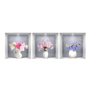 Imagem de Wswqop Adesivo de Parede 3 Peças, Decalque de Parede, Decoração Faça Você Mesmo, Autoadesivo, Design de Flores, de Parede para Casas de Aluguel, Restau