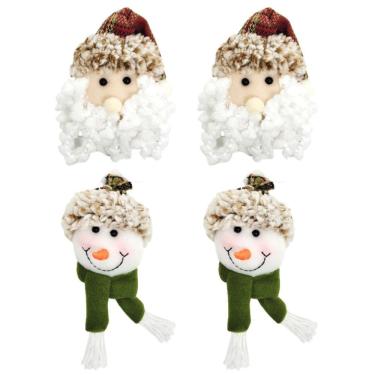 Imagem de Kit Carinha Pelúcia Papai Noel e Boneco de Neve 4 Peças Tricot Xadrez 13cm - Magizi