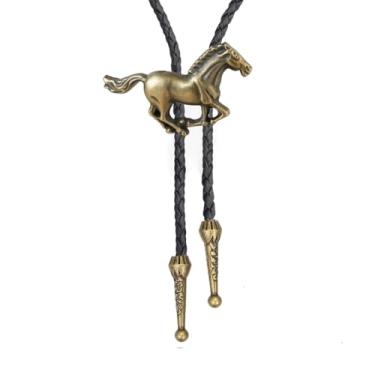 Imagem de AZORA Gravata Bolo de Cowboy Ocidental para Homens Nativos Americanos Gravata de Couro Rodeio para Homens e Mulheres, Gravata Bolo de cavalo de cobre - preta, adjuatable