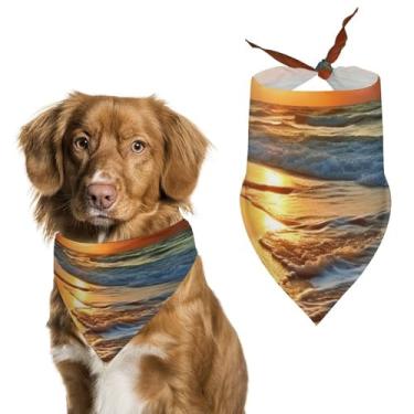 Imagem de Cachecol para animais de estimação com estampa de água do mar para noite praia cachecol triangular de poliéster - tamanho único (70 x 30 cm)
