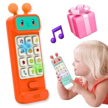 Imagem de Celular Telefone Infantil De Brinquedo Interativo Música Sons Educativos Luzes Mordedor Sensorial Fase de Dentição Presente Bebê 1 Ano 12 Meses Natal Aniversário Dia Das Crianças (Robô Laranja)